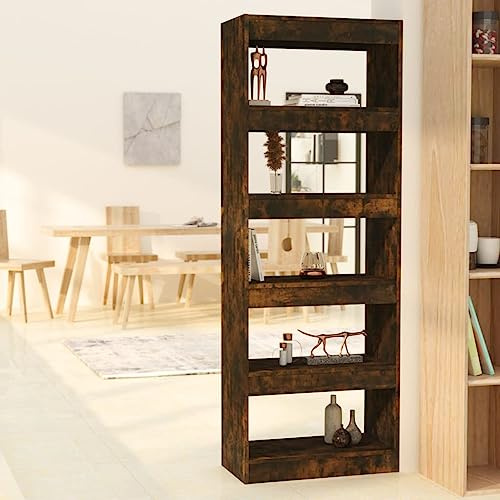 QZZCED Trennwand aus technischem Holz, rauchige Eiche, 60 x 30 x 166 cm, Bücherregal, robuste und stabile Struktur zur Aufbewahrung von Büchern, Zeitschriften, DVDs, Geräten