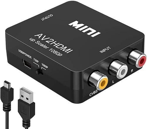 RCA zu HDMI 1080P AV RCA zu HDMI Konverter, Composite CVBS AV zu HDMI Video Audio Konverter Adapter für PC Laptop Mini Xbox PS2 PS3 TV STB VHS VCR Kamera DVD, unterstützt PAL/NTSC mit USB-Stromkabel