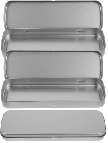 POPETPOP 3 Stück Kleine Rechteckige Metalldosen Weißblech mit Deckel Leere Aufbewahrungsboxen für Schmuck Basteln Büro 205x65x23mm Vielseitige Organizerboxen