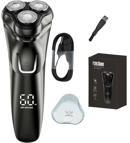 Orzym Rasoir Électrique V1 Pro – Lames 4D Ultra-précises Et Tondeuse Intégrée, Rasoir Électrique Rotatif Homme IPX7 Étanche pour Rasage Sec et Humide