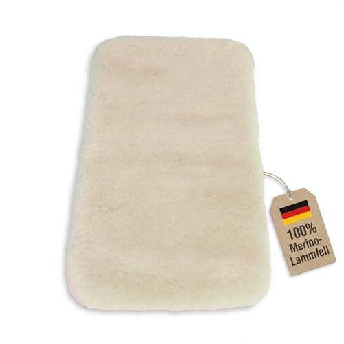 Lammfell Baby Einlage Kinderwagen Buggy Babybett Kinderbett medizinisch 100% Merino Schafslammfell 75 x 35 cm (Weiß)
