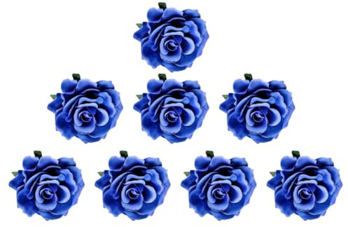 KOMBIUDA Broche en Tissu Grosse Rose Artificielle 10 Cm Bleu Ciel Lot de 8 Pièces Épingle de Mariage Ornement Décoration Textile pour Robe de Mariée et Tenue de Soirée