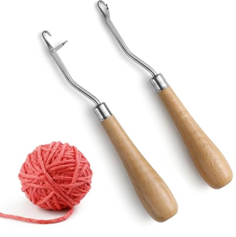HJZHII 2 Stück Knüpfnadel, Latch Hook mit Griff Crochet Hook Fangnadel | Latch Häkelnadel Haken Knüpfhaken Haarverlängerung Nadel Gebogene Häkelnadel für Flechten Haarverlängerungen Bastelprojekte