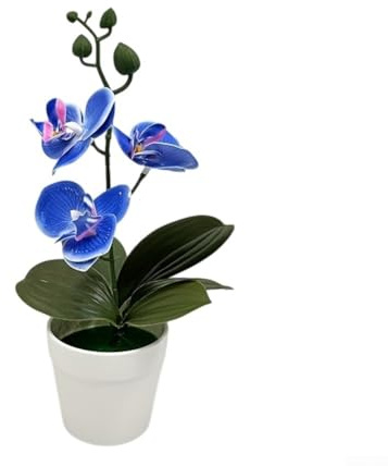 Künstliche Phalaenopsis-Orchidee, Bonsai, künstliche Schmetterlings-Orchidee im Topf, realistische Kunststoffblume für Wohnzimmer, Büro, Dekoration, violettes Herz (blau)