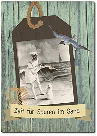 Interluxe Postkarte aus Holz Zeit für Spuren im Sand Karte mit Motiv Strand See Meer Gruß