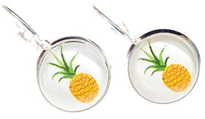 Miniblings Ananas Ohrringe Hänger Obst Sommer Ferien Urlaub Cabochon versilbert - Handmade Modeschmuck I Ohrhänger Ohrschmuck versilbert