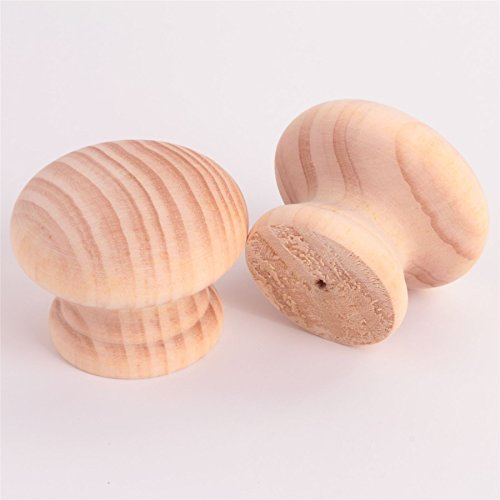 10x Natural Pine Wooden Door Knobs 45mm Pre Drilled Unstained Pull Handle