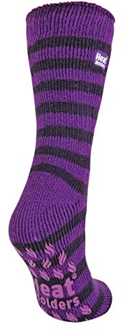 Womens/Ladies Heat Holders Extra Warm Thermal Slipper Socks (2.3 Tog) (UK 4-8 EURO 37-42, Purple Stripe)