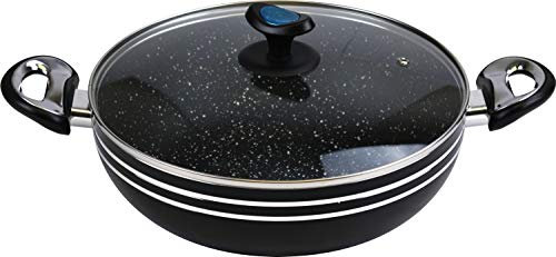 Marble Coated Non Stick Wok with Tempered Glass Lid 28CM Black