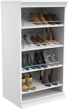 ClosetMaid Estantes modulares de almacenamiento en ángulo, organizador de armario de madera ajustable, apilable, respaldo completo, borde decorativo, blanco, estante para zapatos