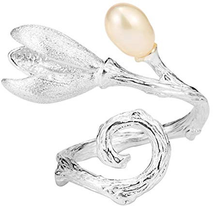 Helen de Lete Verstellbarer Ring aus 925er-Sterlingsilber, Magnolien-Lilien-Blume, Silber