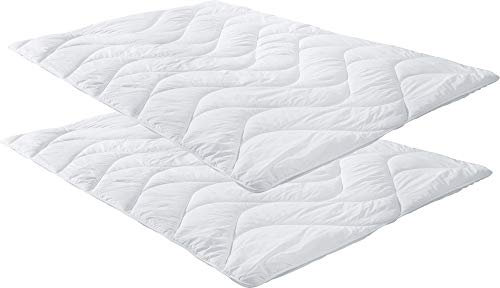 Erwin Müller Steppbett Lech mit Faserfüllung, Bettdecke 2er-Pack weiß Größe 135x200 cm - optimaler Feuchtigkeitsabtransport, pflegeleicht, waschbar, in ergonomischer Wellensteppung
