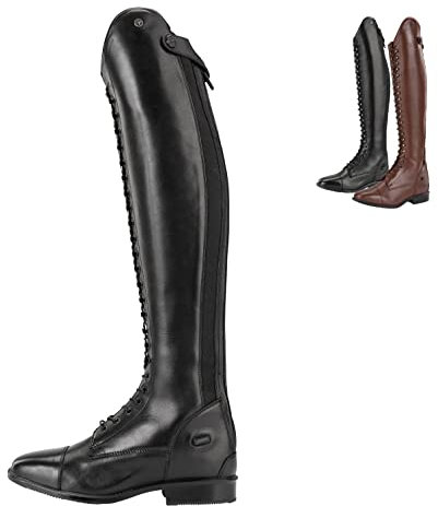 LEGACY VENADO - Stivali da equitazione con polo, in pelle italiana, ottima vestibilità, qualità certificata, suola comoda, lacci extra lunghi, taglie 37-42, nero e marrone, Nero , 39 EU