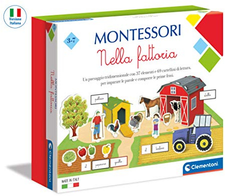 Clementoni 16267, Montessori, auf dem Bauernhof, hergestellt in Italien, Montessori Spiel 3 Jahre, Lernspiel Montessorian (Version in Italienischer Sprache), Spielzeug zum Lernen
