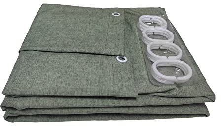 JIUJ Rideau de douche anti-moisissure 180 x 200 cm lavable en machine 100 % coton lin antistatique (gris vert)