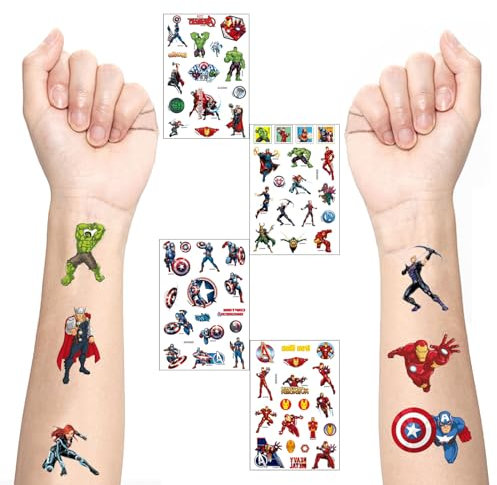 4 Sheet Super Hero Avengers Temporary Tattoos Stickers for Kids,Superhero Party Bag Filler Favors Cute Fake Tattoos Stickers for Kids Boys Girls School Rewards Gifts