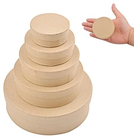 WANDIC Pappmaché-Box, Set mit 5 runden Mini-Kraftpapierboxen mit Deckel, ideal zum Basteln und Aufbewahren, Zubehör, Kosmetik, Schmuck, Geschenke, Zuhause