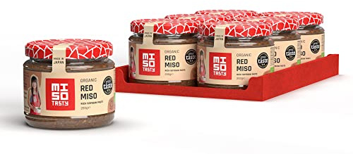 MISO Tasty Red Miso Paste - Gluten Free, Vegan, & Organic Miso Paste - Authentic Japanese Paste - Combine with Pasta Sauce, Noodles, Chicken, Salmon, Steak Rub, Soups, Stews, & Sweets - 6 x 200g