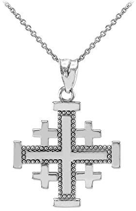 Little Treasures Sterling Silber 925 Jerusalem Kreuz Anhänger Halskette (Verfügbare Kettenlänge 40cm - 45cm - 50cm - 55cm)