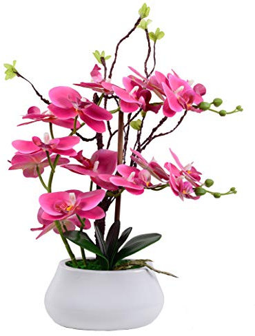 Künstliche Orchidee Blumen Arrangement in Vase, Fake Faux Orchidee im Keramiktopf, Künstliche Pflanzen & Blumen mit Vase, Real Touch, für Home Office Dekoration Indoor