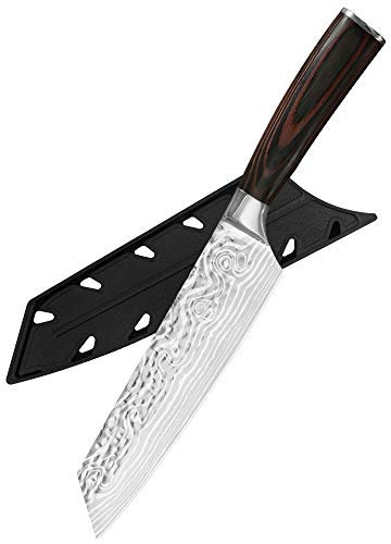 XYJ Gyuto Coltello da cucina a 7 pollici in acciaio inossidabile Coltelli chef giapponesi manico ergonomico con guaina
