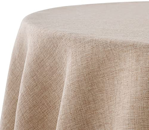 Decomira Tischdecke wasserabweisend Leinen-Optik - Fleckschutz, abwaschbar - Garten-Tischdecke Outdoor, Tischtuch Esstisch - Natur Beige - 160 cm Rund