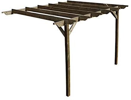 Wooden Garden Lean-to Pergola Kit - Sculpted Design Wall-Mounted Shade Gazebo (1.8m x 3m, Rustic Brown)
