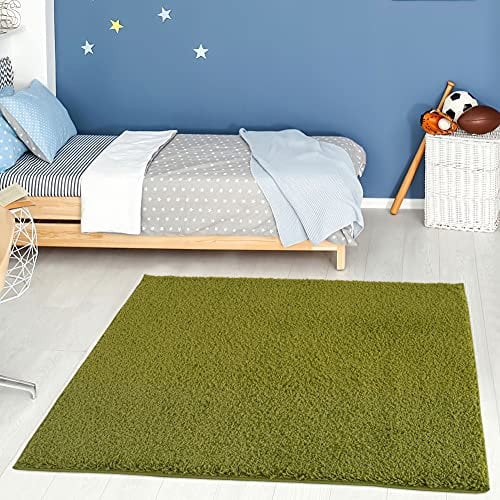THE RUGS Living Room Rug - Shaggy Soft And Elegant Carpets For The Bedrooms And Kitchen, Easy To Clean, Many Different Sizes (120x120 cm, Green)