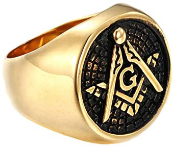 Daesar Ring Männer Titan, Gold Ringe Freimaurer Masonic G Punk Ring Personalisiert Gr.62 (19.7)