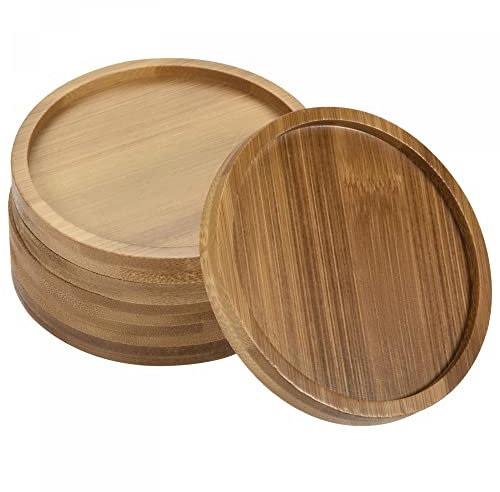 sourcing map Plante Pot Soucoupe 6 Coffret 10cm OD Bambou Rond Fleurs égouttement Plateau pour Internes