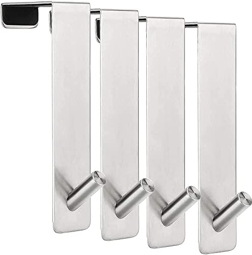 ARTOYS Over The Door Hooks (4 Pack) - Fits 1-3/8 Thin Doors - 304 Stainless Steel - 50Lbs Capacity - Tool-Free or Screw-in Mount