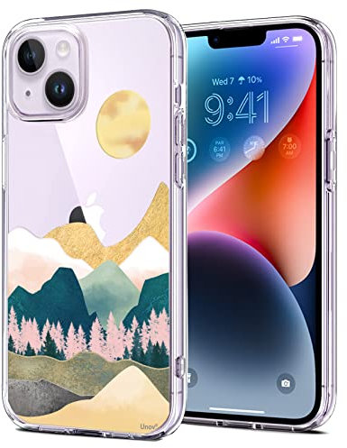 Unov Hülle Kompatibel mit iPhone 14 Hülle klar Transparent Schlanke Schutzhülle Weich TPU Stoßstange Geprägtes das Muster Stoßdämpfung 6.1 Zoll (Sierra Berge)