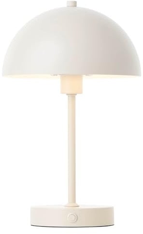 mokebo® LED Tischlampe kabellos, Akku Tischleuchte dimmbar & aufladbar mit USB-C 'Der Leuchtturm', Vintage Flowerpot Lampe, Pilz Lampe & Nachttischlampe beige Metall mit Batterie, warmweißes Licht