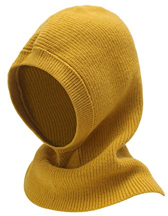 ZLYC Damen Winter Sturmhauben Stricken Winddicht Beanie Mütze Kapuzenschal(Solides Gelb)