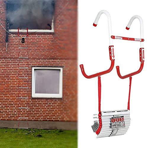 QCLUEU Feuerleiter, 2-3 Stockwerke mit rutschfesten Sprossen, tragbare Notausstiegsleiter, Fluchtfensterleiter, Notausgang für Innen- und Außenfenster (Größe : 32ft/10m)