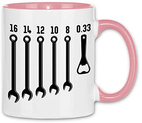 wowshirt Tasse KFZ-Mechaniker Schrauben-Schlüssel Garage Flaschenöffner Bier Handwerker, Farbe:White - Pink