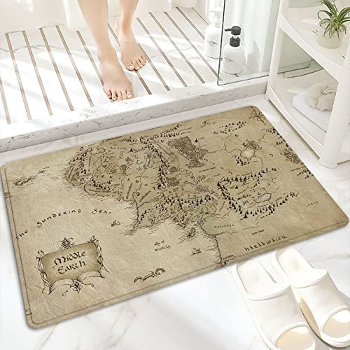 ANNKOOT Badematte, rutschfest Waschbar Badezimmerteppich 60x100 cm,Karten von Mittelerde,Badvorleger mit Wasserabsorbierenden, Weichen Mikrofasern für Badewanne, Dusche und Badezimmer