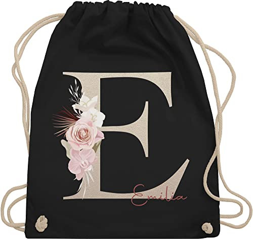 Turnbeutel Rucksack - Anfangsbuchstabe Name I Initialen personalisiert - Unisize - Schwarz - jga taschen schulkind beutel buchstaben e stoffbeutel sporttasche mädchen turnsack kindergarten
