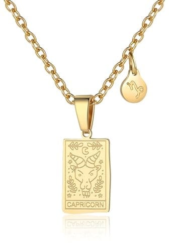 RIXERKOC Zodiac Necklace for Women Constellation Tarot Card Pendant Double Sided 18K Gold Stainless Steel Zodiac Sign Jewellery Gifts for Girls, Metal