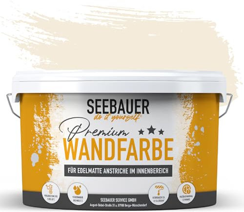 SEEBAUER diy Wandfarbe Beige 5L für Innen (No. 435 Vanilla Cream) Edelmatte cremebeige Innenfarbe - Beigetöne sehr hohe Deckkraft - Matt, Abwaschbar und Tropffrei
