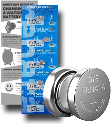 SR521SW Watch Batteries 379 Renata x 5 Swiss Made Equivalent to SR521SW Replacement Cell Button Battery Pack for Watches with Fitting Guide