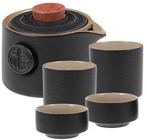 Cabilock 1ensemble Thé Portable Céramique Service à Thé De Voyage Élégant Théière Et Tasses Design Rétro Noir Pour Voyages Réunions Familiales