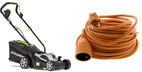 Tondeuse à Gazon électrique Filaire Murray EC320 32 cm, Powered by Briggs & Stratton, jusqu'à 300m2, poussée, Garantie 5 Ans & Zenitech Prolongateur Jardin 16A HO5VV F 3G1,5 2P+Terre 25m Orange