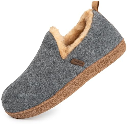 LongBay Women's Felt Bootie Slippers Warm Cozy Memory Foam House Shoes with Polar Fleece Lining Non Slip Indoor Outdoor Gray, 9-10