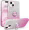 DOMAVER Case for iPhone 15 Case with 360° Ring Holder, Glitter Slim Fit Sparkly Magnetic Car Mount Supported Protective Cover for Girls Women, Pink