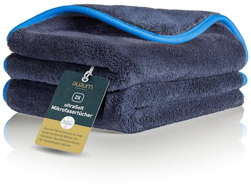 Aurum-Performance® Auto Poliertuch 2er Set ultraweich & saugstark 600 GSM | Profi Autopolitur Microfasertuch 40x40 cm fussel- & schlierenfrei - KFZ Autopflege Mikrofasertuch, Autolack Trockentuch