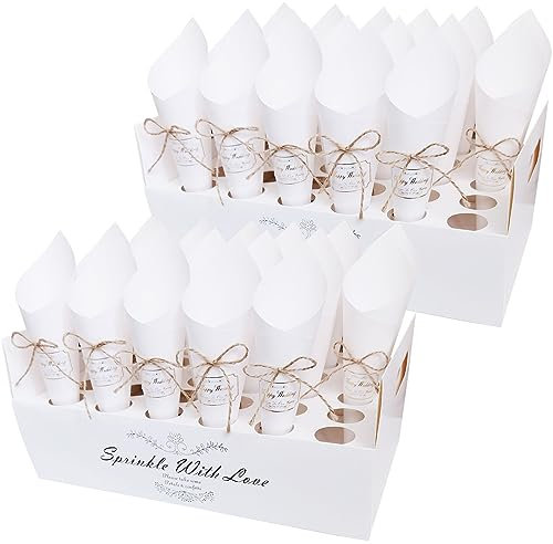 Coni Portariso con 30 Fori per Matrimonio - Portaconfetti Carta Kraft per Nozze, Battesimi, Festa, Compleanno (Bianco 2)