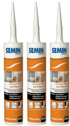 Colle Tout Matériaux Semin, Prêt à l'Emploi, Intérieur/Extérieur, Cartouche de 310 ml (lot de 3)