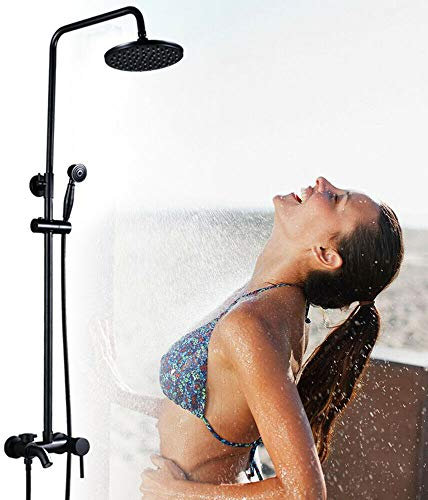 Wandduschanlage Regendusche mit Mischbatterie Badarmatur Handbrause Brausegarnitur Schwarz