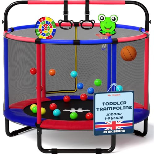 Happin 55” Upgraded Toddler Trampoline Indoor & Outdoor Playset Ages 1-6, 5FT Kids, Ultra Safe Mini Trampoline for Kids with Safety Enclosure Net, Gifts for Birthday Boys and Girls